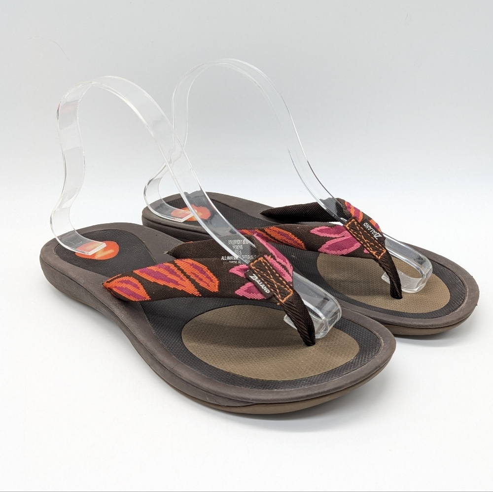 ✨3/$15 Zealand Brio Brown Pink Orange Floral Thong Flip Flop 8